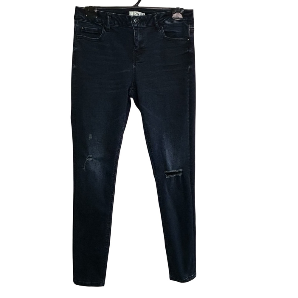 Dex Dark Wash Denim Jeans Distressed Blue Skinny Stretch Streetwear Party Sz 29
